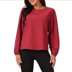 Vintage Mark shale 100% silk button up back deep red blouse with pleated sleeves